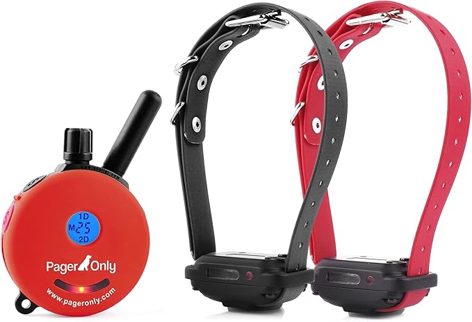Educator 1/2 Mile Dog Training Pager Only, 100 Levels of User Selected Safe Humane Vibration or Tone, Waterproof, Odorproof Biothane Collar, Night Light, Rechargeable, Service Dog Approved, 2 Dog, Red