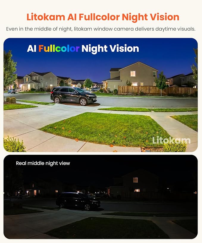 litokam Window Camera 3MP 2K, WiFi6 & 2.4GHz Indoor Cameras for Home Security with Al Color Night Vision, Person/Motion/Sound Detection & Real-Time Alerts, 24/7 Recording, 104° View Angle