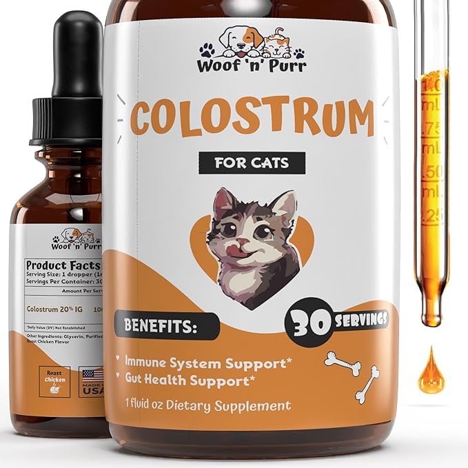 Colostrum for Cats - May Help to Support Cat's Allergies, Immune Health, Skin & Coat Health & Much More - Cat Immune Support - Cat Skin and Coat Supplement - 1 fl oz - Chicken Flavor