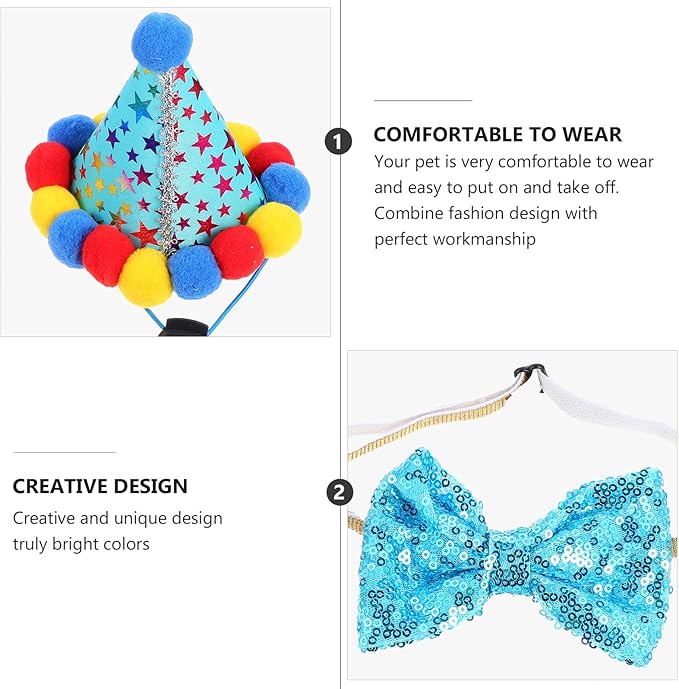 STOBAZA Dog Birthday Party Hat and Scarf Set Blue Cotton Bandana and Birthday Hat for Dogs Pet Decoration Accessories for Supplies