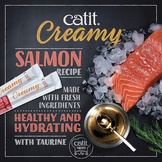 Catit Creamy Lickable Cat Treat, Healthy Cat Treat, Salmon, 24 Pack