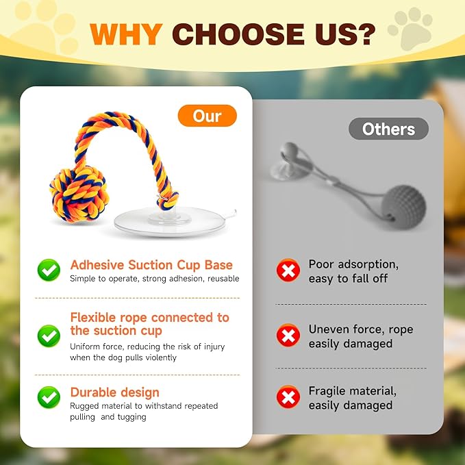 Interactive Tug-of-War Dog Toy with Strong Gel Suction Cup，Durable rope and orange chew ball，The indestructible enrichment puzzle, built for aggressive and busy chewers，For small to medium dogs