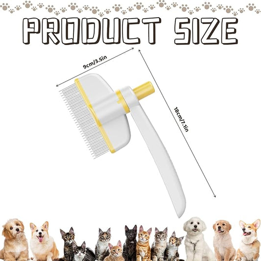 Pet Hair Removal Comb, 2025 Upgraded One Click Self Cleaning Grooming Brush, Cat Brush Comb with Non slip Handle for Short & Long Hair, Pet Grooming Supplies for Cats & Dogs Massaging (yellow)