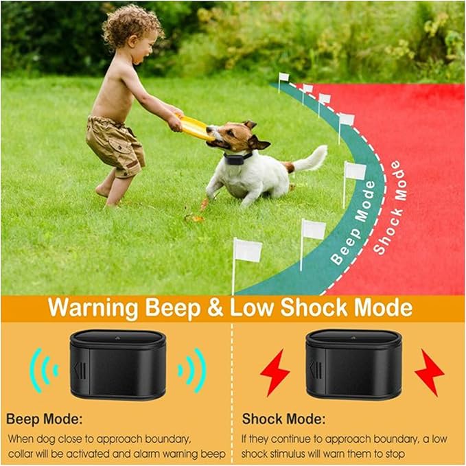 Electric Dog Fence, In-ground/Aboveground Dog Boundary Fence Pet Containment System with Waterproof Rechargeable Training Collar and 984 FT Underground Boundary Wire, for All Dogs,for1dog