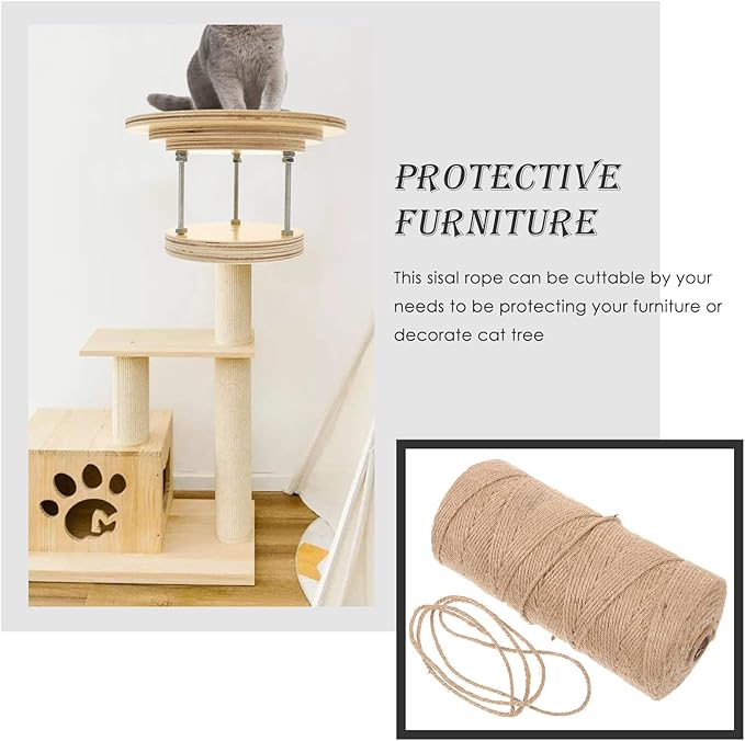 Cat Natural Sisal Rope Multifunction Decor Cat Rope Cat Scratcher Rope for Scratching Post Tree Cat Scratching Board 1 roll