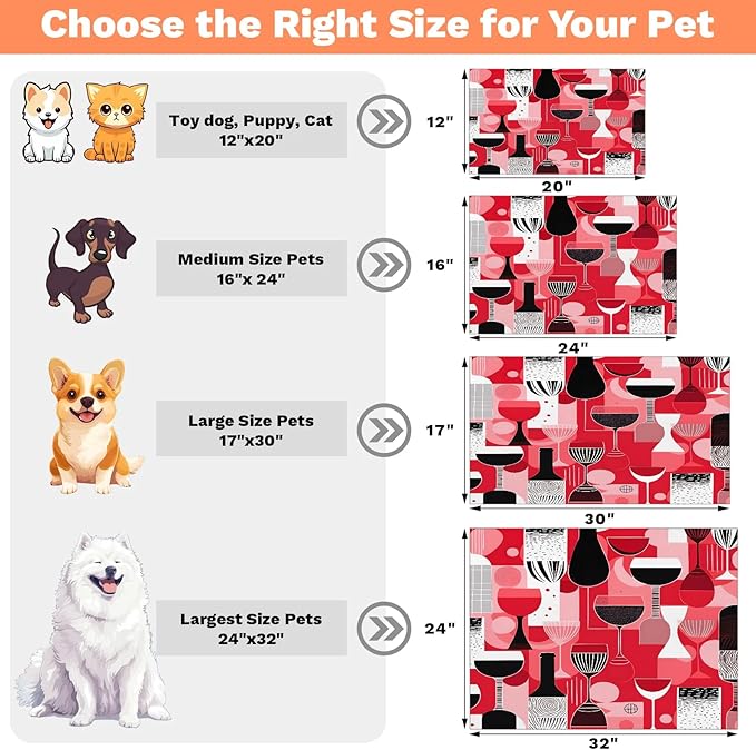 Rose Wine Glass Dog Food Mat for Floors Absorbent Dog Bowl Mat for Food and Water Dispenser Quick Dry Cat Food Placemat Pet Supplies 12" x 20", Wine