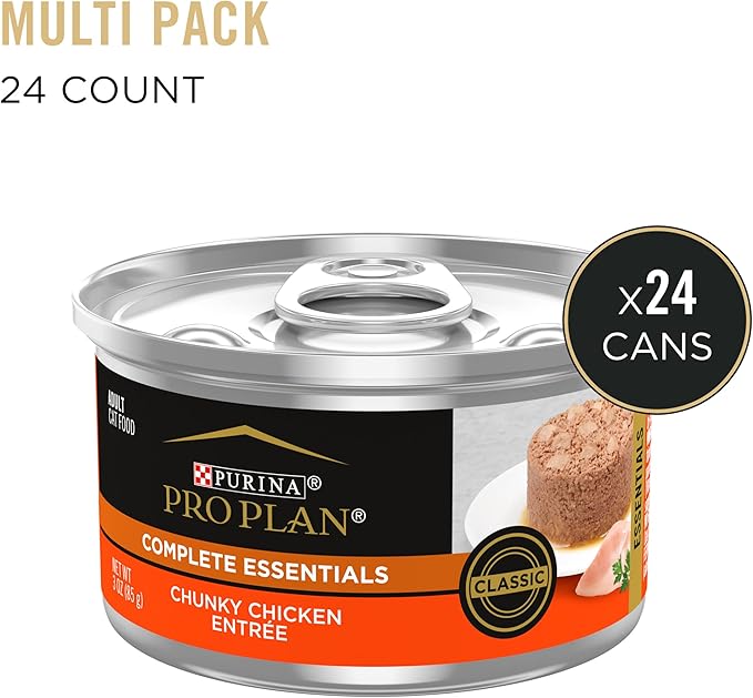 Purina Pro Plan Pate, High Protein Wet Cat Food, COMPLETE ESSENTIALS Classic Chunky Chicken Entree - (Pack of 24) 3 oz. Pull-Top Cans