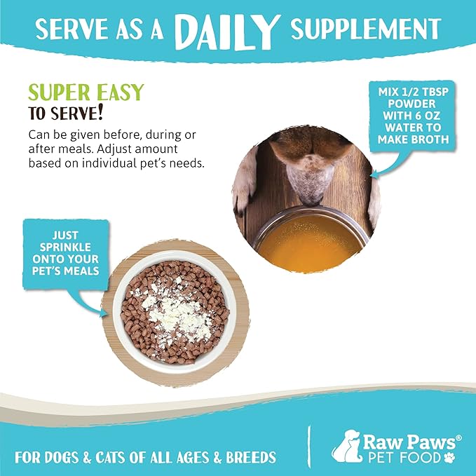 Raw Paws Bone Broth Powder Bundle - Beef Bone Broth for Dogs & Cats & Chicken Bone Broth for Dogs & Cats, 6-oz - Packed in USA - Protein Powder for Dogs and Cats - Gravy Topper for Dry Food - Supports
