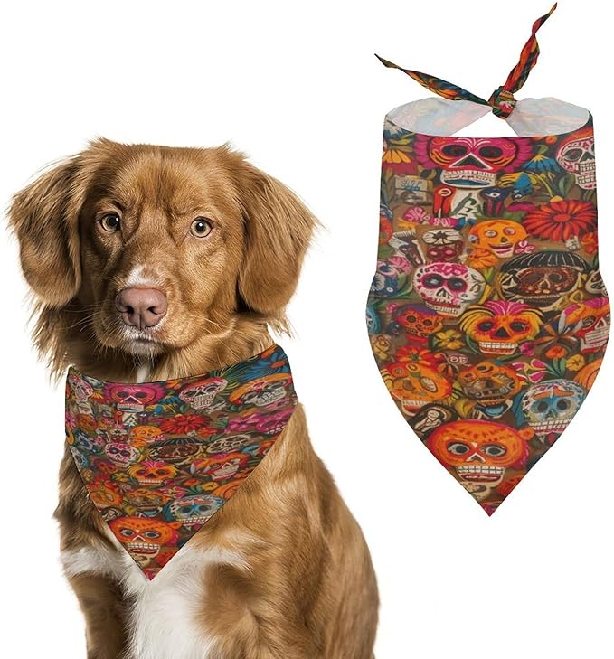 Dog Bandana Spring Pet Scarf Adjustable Triangle Mexican Folk Art Printing Dog Bib Washable Polyester Puppy Bandana for Small Medium Large Dogs Cat Birthday Party Supplies