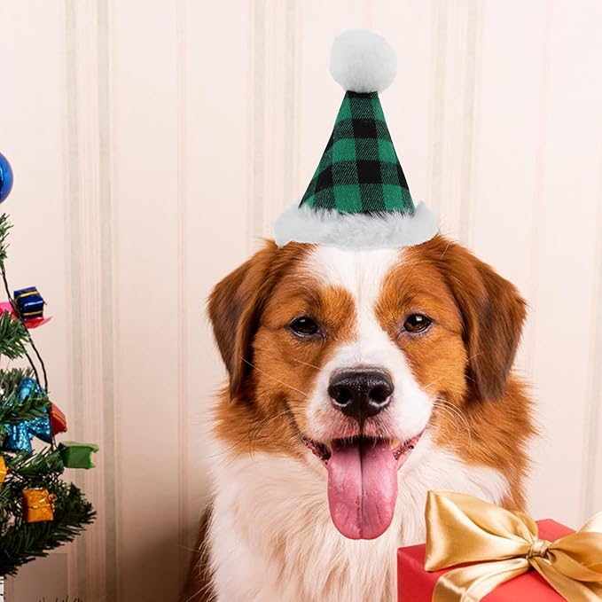 PRETYZOOM Pet Christmas Hat and Bow Tie Set Plaid Adjustable Holiday Party Accessories for Dogs and Cats Festive Costume Supplies