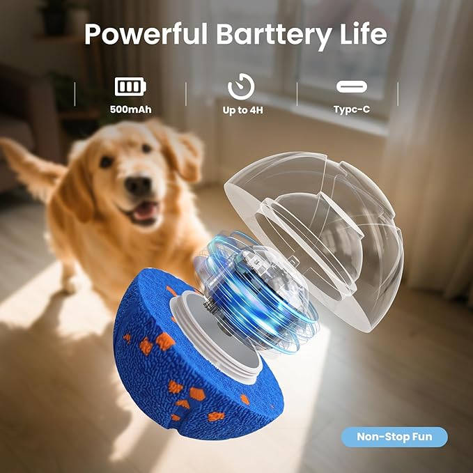 Interactive Dog Toys Dog Ball - Auto Bouncing & Rolling, Chew-Resistant E-TPU Material, 3 Interactive Modes, IPX7 Waterproof, Smart Chase Pet Toy Ball for Medium and Large Dogs (Blue)