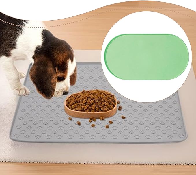Pet Feeding Dog Food Mat Multifunctional Supplies Anti Slip Silicone Contain Spills Replace Pad Accessories Placemat, Green