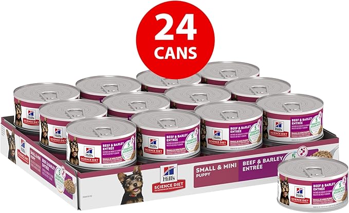 Hill's Science Diet Puppy Small & Mini Breeds Wet Dog Food, Beef & Barley Loaf, 5.8 oz. Cans, 24-Pack