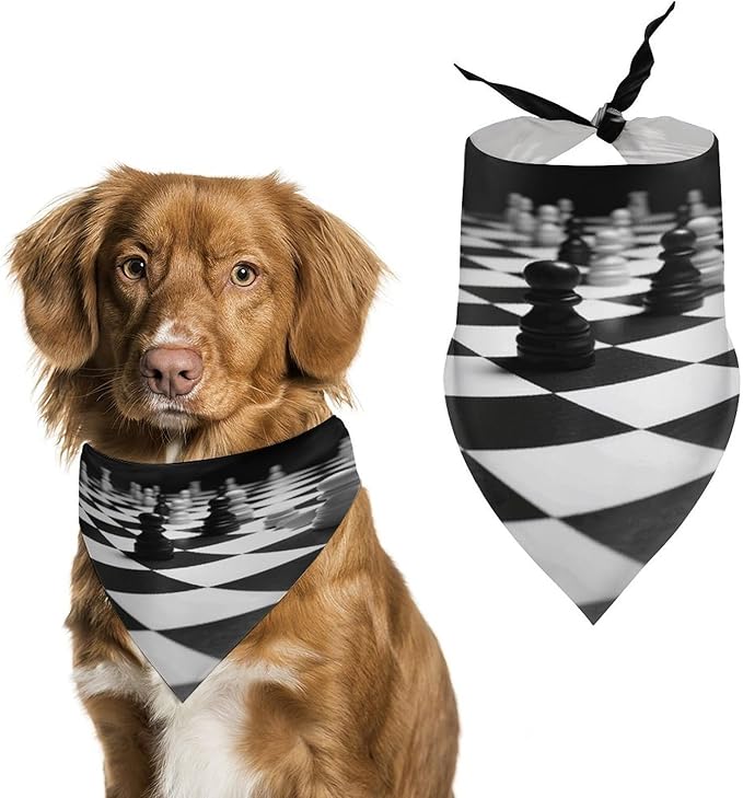 Dog Bandana Spring Pet Scarf Adjustable Triangle Black White Chess Checkerboard Printing Dog Bib Washable Polyester Puppy Bandana for Small Medium Large Dogs Cat Birthday Party Supplies