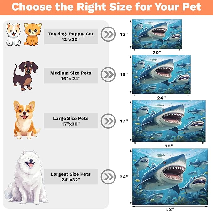 Ocean Shark Dog Food Mat for Floors Absorbent Dog Bowl Mat for Food and Water Dispenser Quick Dry Cat Food Placemat Pet Supplies 17" x 30", Underwater World