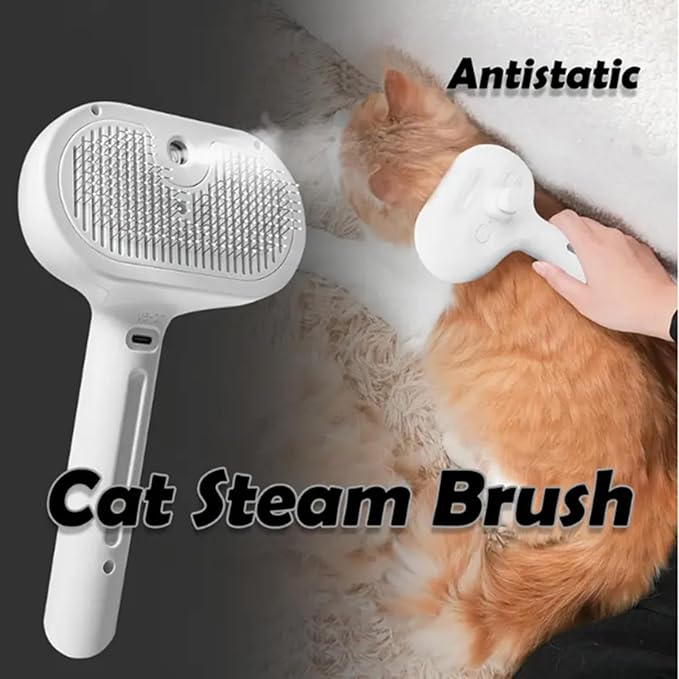 Cat Brush - Self-Cleaning Ergonomic Pet Grooming Tool, Home Shower Dog Brush | Large Tank Misting Deshedding Comb with Steam, Hair Removal Steamer for Gentle Massager, Travel Pet Care Accessory