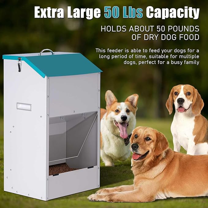 Automatic Dog Feeder Large Breed 50 lb, Galvanized Metal Gravity Self Feeding Dog Food Dispenser Extra Large Automatic Pet Feeder, for Indoor or Outdoor Use