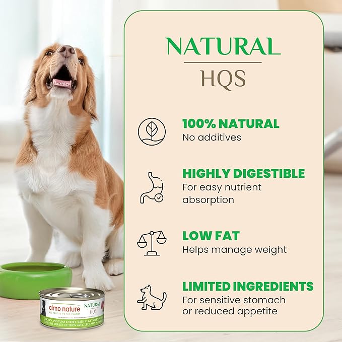 almo nature HQS Natural Wet Dog Food Chicken and Tuna Entrée, Grain Free, Additive Free, Low Fat, GMO Free, 5.5oz Pack of 12