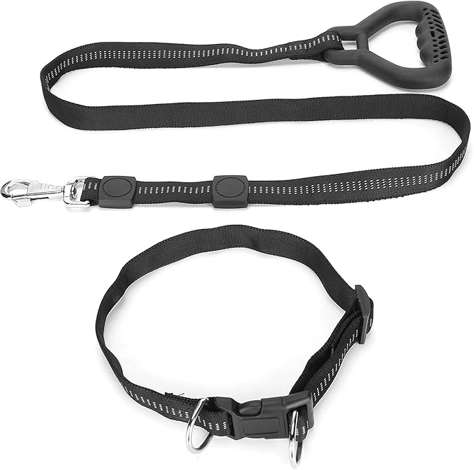 Heavy Duty Dog Leash Collar Set, Adjustable Nylon Leash with Soft PP Handle, Durable Rope Leash Collar for Small Medium Large Dogs, Pet Supply with Elastic Shock (Black)