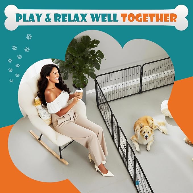 NEWBULIG Dog Playpen Indoors 32 Inch 16 Panels for Small and Medium Dogs Portable and Foldable Pet Fence with Door Heavy Duty Metal Dog Exercise Play Pen for Outdoor Yard