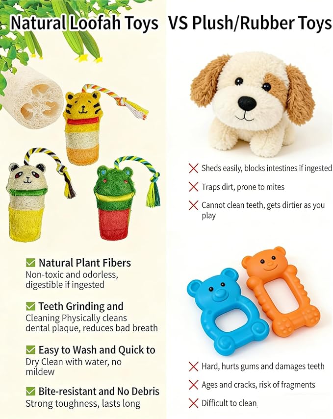 Cute Animal Shaped Natural Loofah Cat Chew Toys, Bite Resistant Teething Toys with Catnip & Silvervine for Kittens, Dental Care Pet Supplies for Cats & Small Dogs