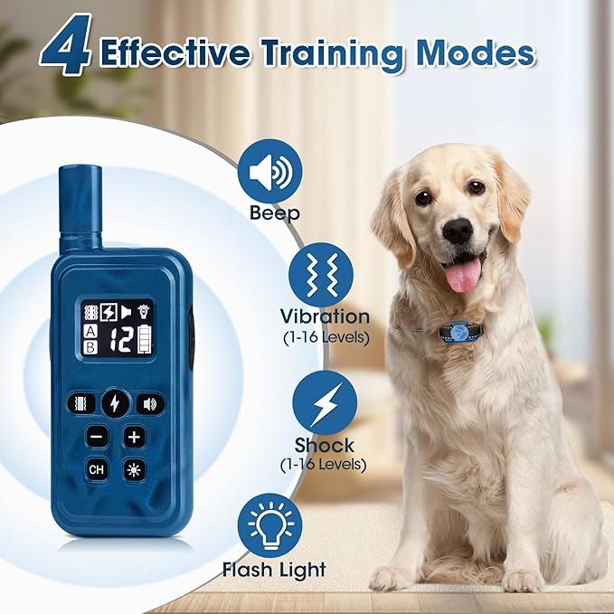 Small Shock Collar for Small Dogs(5-30Lbs), Dog Training Collar with Remote for Small & Medium Dogs, Waterproof, Rechargeable Collar with Beep, Vibration, Safe Shock,2000ft,Blue