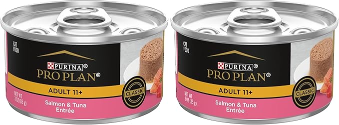 Purina Pro Plan Pate High Protein Senior Wet Cat Food,Senior 11+ Salmon & Tuna Entree - 3 oz. Pull-Top Cans,(Pack of 48)