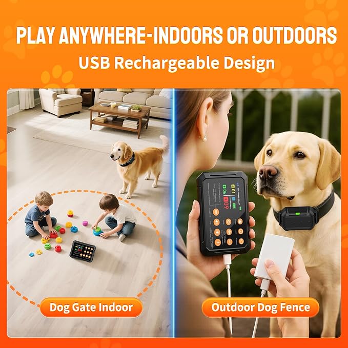 Wireless Fence for 3 Dogs Radar Wireless Dog Fence, 10–120ft Adjustable Boundary, IPX7 Waterproof Dog Collar, Beep/Vibration/Shock Collar, Dog Fence Outdoor for Yard (2 Collars)