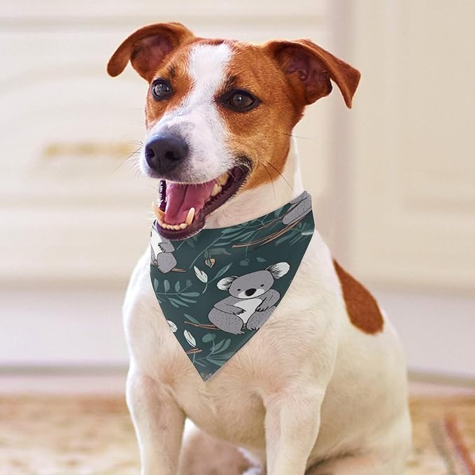 Dog Bandana Spring Pet Scarf Adjustable Triangle Lovely Koala Printing Dog Bib Washable Polyester Puppy Bandana for Small Medium Large Dogs Cat Birthday Party Supplies