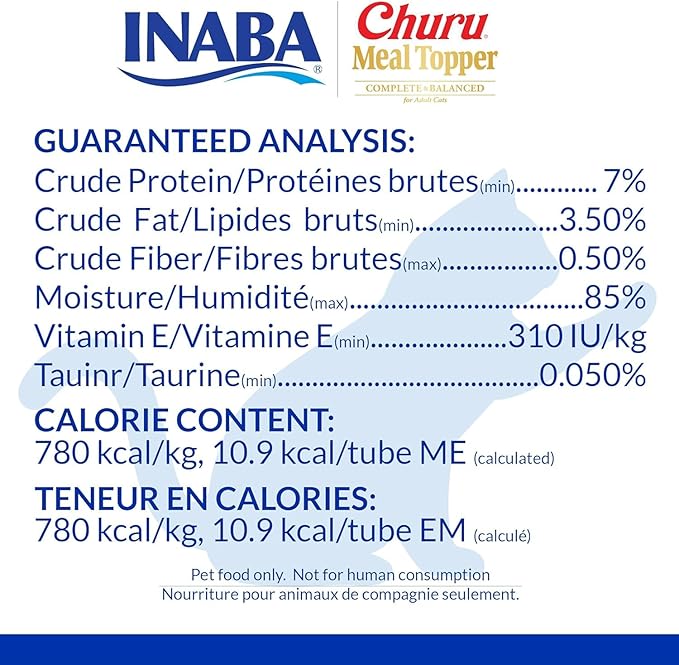 INABA Churu Meal Topper for Cats, Complete & Balanced, Creamy, Lickable Purée Cat Food Topper, 0.5 Ounce Tube, 20 Tubes (4 per Pack), 5 Flavor Variety Pack