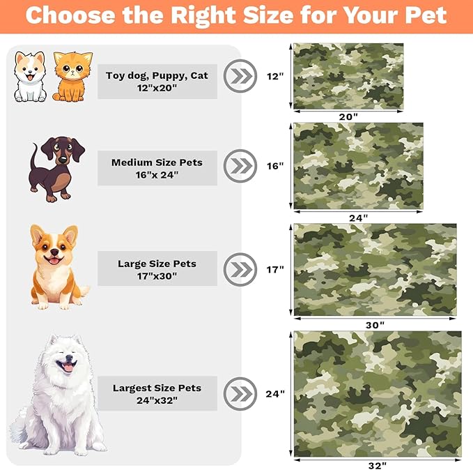 Camo Dog Food Mat for Floors Absorbent Dog Bowl Mat for Food and Water Dispenser Quick Dry Cat Food Placemat Pet Supplies 16" x 24", Camouflage