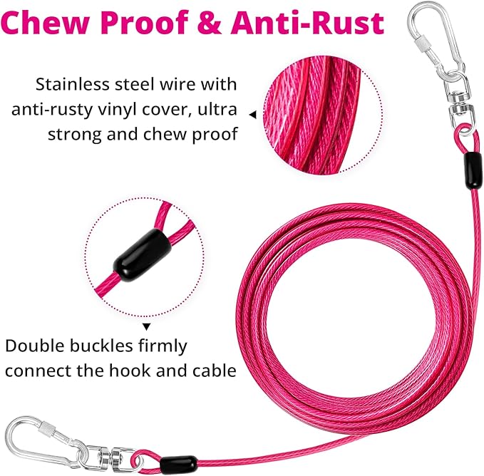 jenico Dog Tie Out Cable: 15 ft Dog Lead for Yard - Heavy Duty Chain Leash Outside for Small Large Dogs Up to 500 lbs - Outdoor Dog Runner Tether