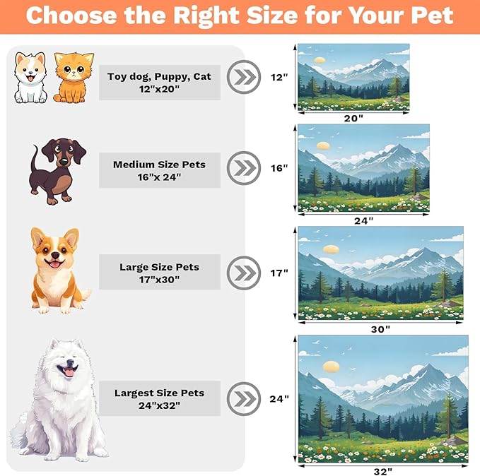 Mountain Dog Food Mat for Floors Absorbent, Quick Dry Water Dispenser Mat for Food, Water, Pet Supplies 16" x 24", Woodland
