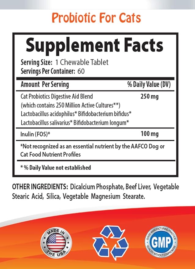 cat Digestive Vitamin - CAT PROBIOTICS - Advanced Natural Digestive AID Formula - GET RID of Bad Breath and Stop Diarrhea - cat probiotic prebiotic Enzyme - 2 Bottles (120 Treats)