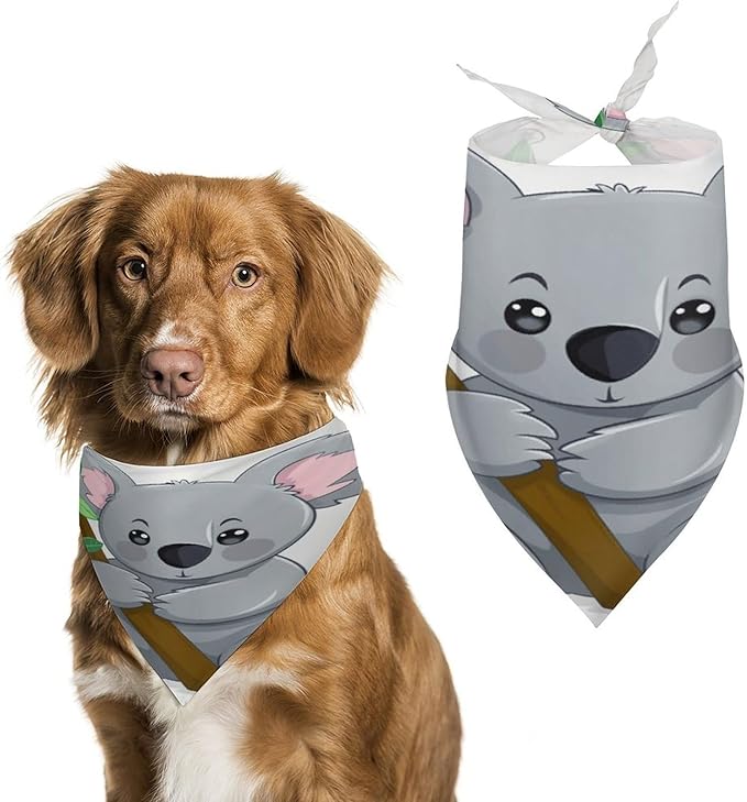 Dog Bandana Spring Pet Scarf Adjustable Triangle Green Leaf Koala Printing Dog Bib Washable Polyester Puppy Bandana for Small Medium Large Dogs Cat Birthday Party Supplies