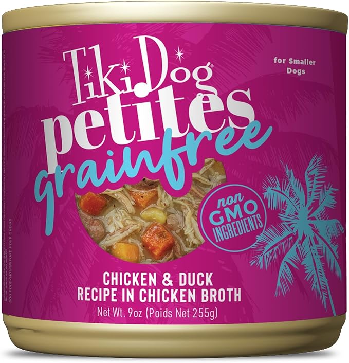 Tiki Dog Petites Grain Free Wet Dog Food, Chicken & Duck, Nutrient Dense Meat, for All Ages and Breeds, 9 oz. Can (8 Count)