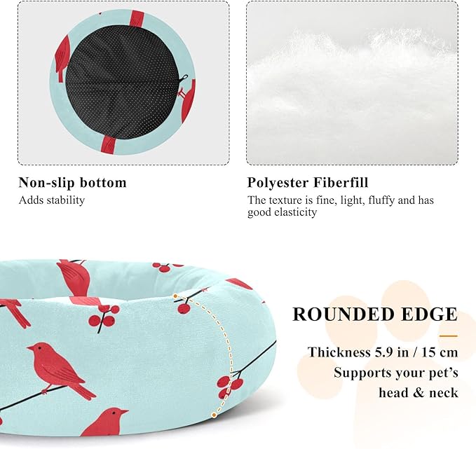 Pet Dog Bed Anxiety Relief fluffier Puppy Beds for Medium Size Pets Supplies Red Bird Stripes