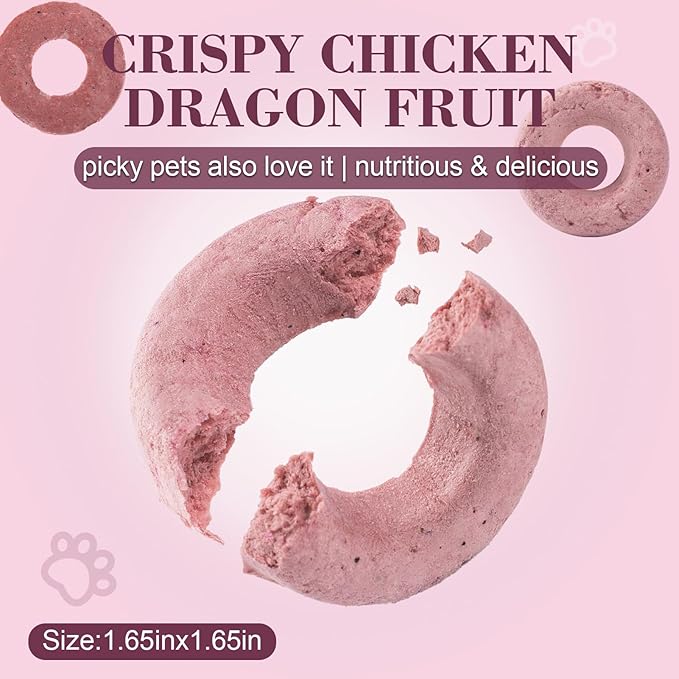 Dylan's cabin Freeze Dried Chicken Cat & Dog Treats - High Protein Dragon Fruit Doughnut with Slamon & Duck Meat Training Kitten Puppy Snack for Coat Gut Healthy, 22pcs