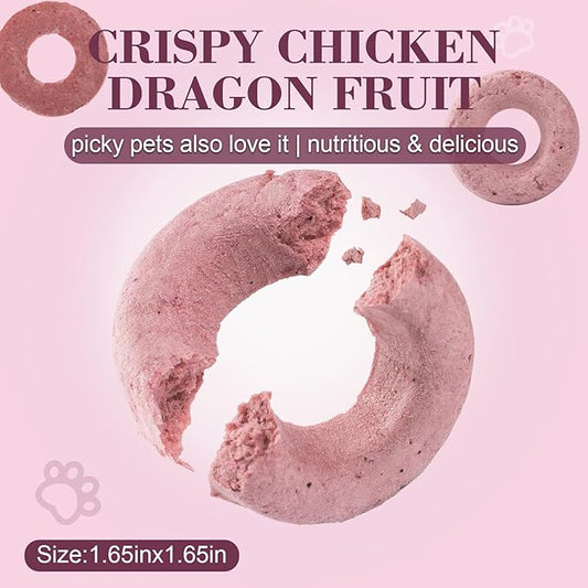 Dylan's cabin Freeze Dried Chicken Cat & Dog Treats - High Protein Dragon Fruit Doughnut with Slamon & Duck Meat Training Kitten Puppy Snack for Coat Gut Healthy, 22pcs