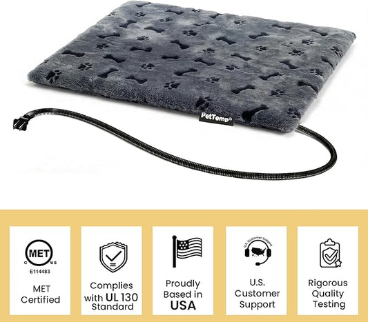 Pet Heating Pad for Cats Dogs Indoor & Sheltered Outdoor Waterproof Heated Cat Bed Heated Dog Bed Chew Resistant Cord Constant Temperature Gray Paw Print 26 x 20 Inch