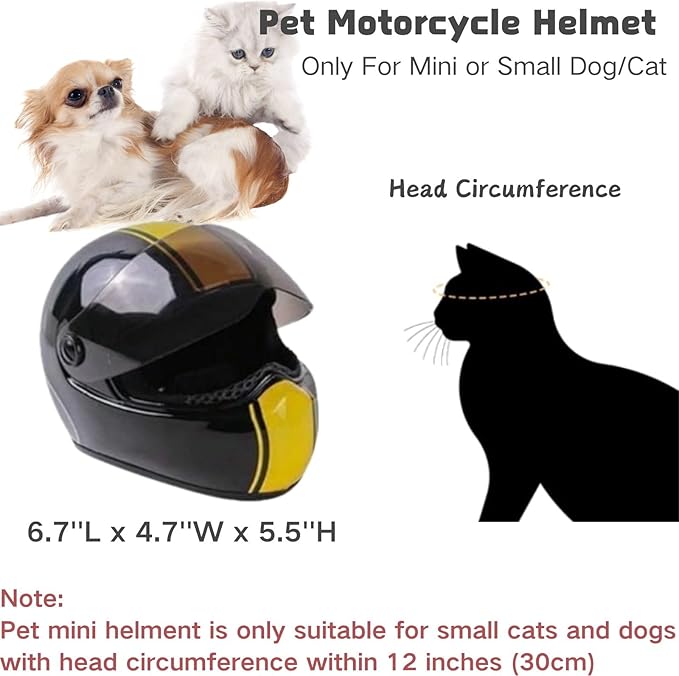 Pet Motorcycle Helmet Dog/Cat Full Face Motorcycle Helmet Outdoor Motorcycle Bike Riding Helmet Hat for Cat Dog Doggie Puppy Kitten Pet Supplies Racing Car Fan Collectible Small Gift (Black-Yellow)