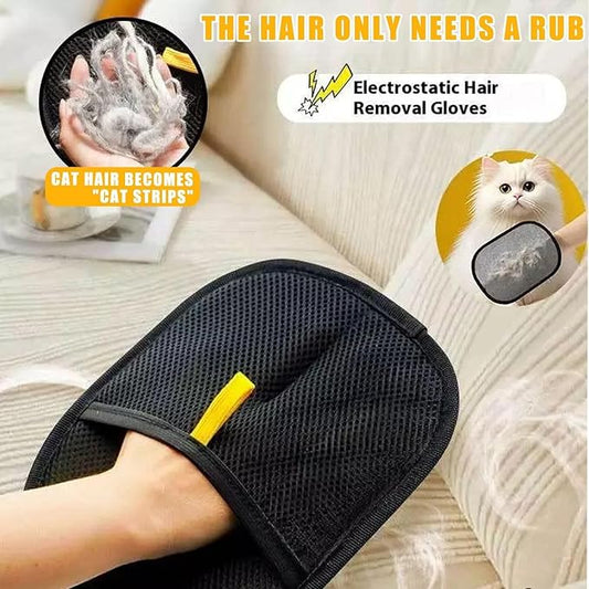Electrostatic Pet Hair Removal Glove for Cats & Dogs, Efficient Reusable Cat Hair Remover Mitt with Static Charge, Cat Grooming Gloves for Hair Removal for Furniture, Clothes, Bedding (1)