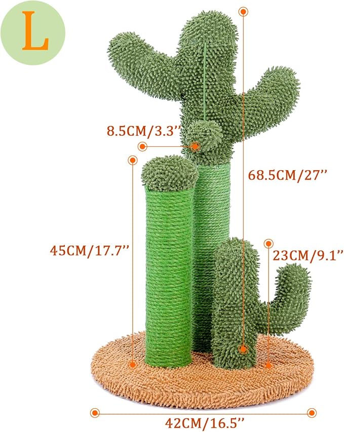 Cat Scratching Post Cactus Cat Scratching Board with 3 Scratching Poles and Interactive Hanging Ball for Medium-to-Large Cats