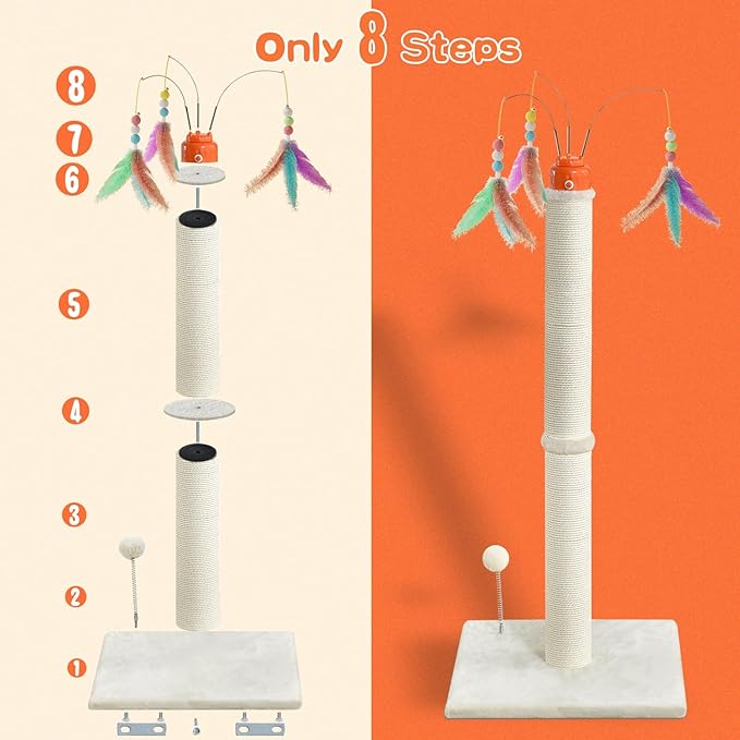 Cat Scratching Post ，42.5" Tall Heavy Duty Cat Scratcher Posts with Automatic Teaser Wand Cat Toys，Interactive Automatic Rotating Hanging Balls for Indoor Large Cats
