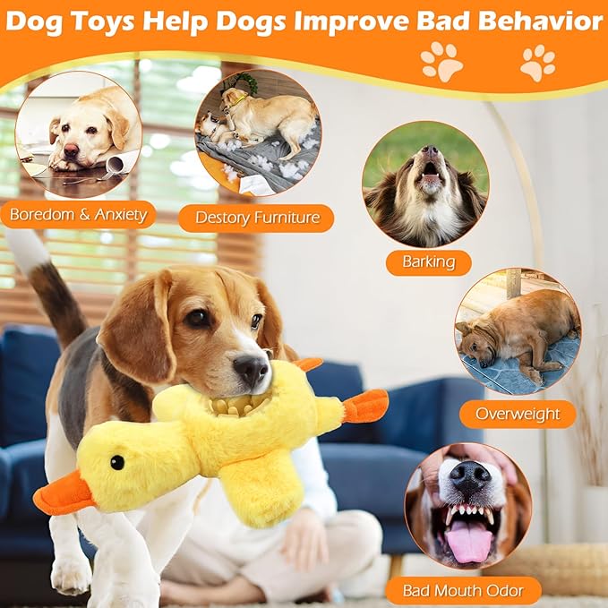Yellow Duck Plush Dog Toys with Squeaks, Food Hiding Function & Interactive Play - Durable & Fun for Large, Medium & Small Dogs