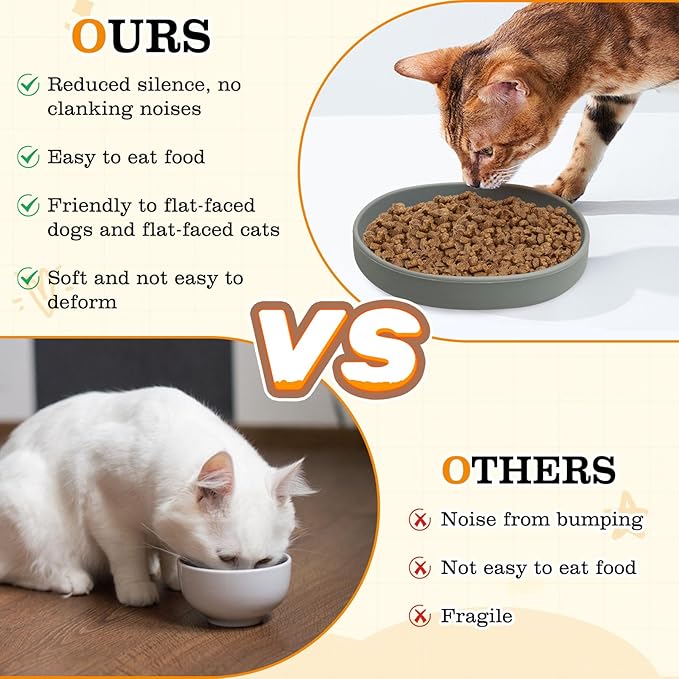 BNOSDM Silicone Dog Food Plate Shallow Dog Bowl Flat Cat Dish 2 Pack Small Puppy Plates for Small Dogs and Cats Whisker Fatigue Pet Feeding Bowls for Dry and Wet Food (Light Brown)