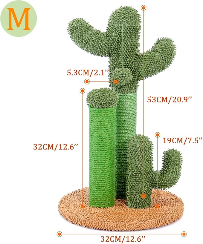 Cat Scratching Post Cactus Cat Scratching Board with 3 Scratching Poles and Interactive Hanging Ball for Small Cats