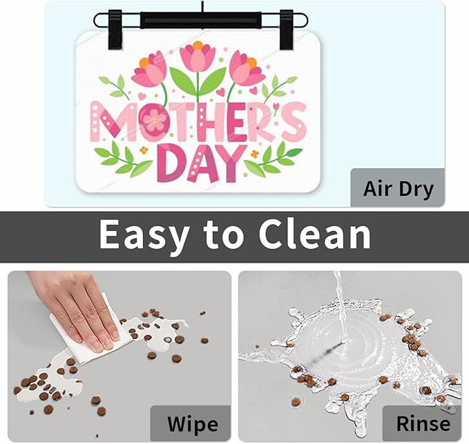 Pet Feeding Mat Happy Mother's Day Floral Gift Mom Y Dog Food Mat for Food Water No Stains Quick Dry Dispenser Cat Bowl Mats for Messy Drinkers 18X12In