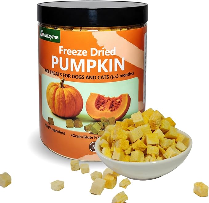 Freeze Dried Pumpkin Dog & Cat Treats, Single Ingredient Natural Pumpkin Snacks, High Fiber Digestive Support, Grain Free Healthy Pet Training Treats & Food Topper 3.5 oz