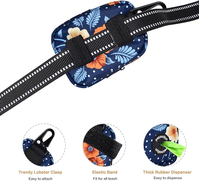 Petmolico Dog Poop Bag Holder Treat Pouch for Dog Leash, Dog Waste Bag Dispenser Treats Storage Holder Training Pouch with Clip, Blue Dots & Flower